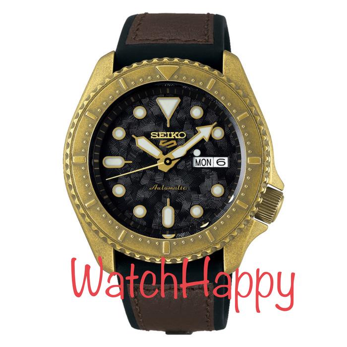 Seiko 5 Sports SRPE80K1 Men Black Dial Brown Polyurethane Strap SRPE80