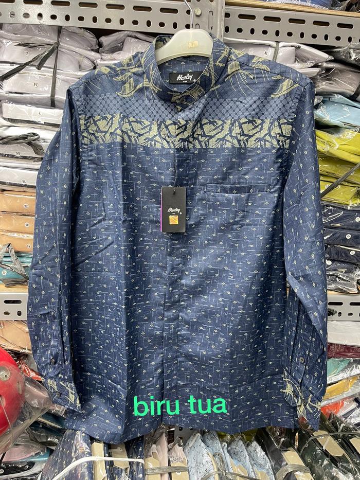 Baju kemko kemeja koko harley Biru Muda Motif Abstrak ukuran BESAR XXL