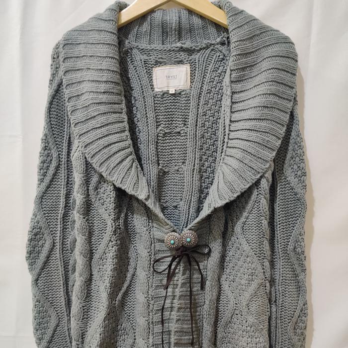 Knit Cardigan Tryst Cable Gray Second Preloved