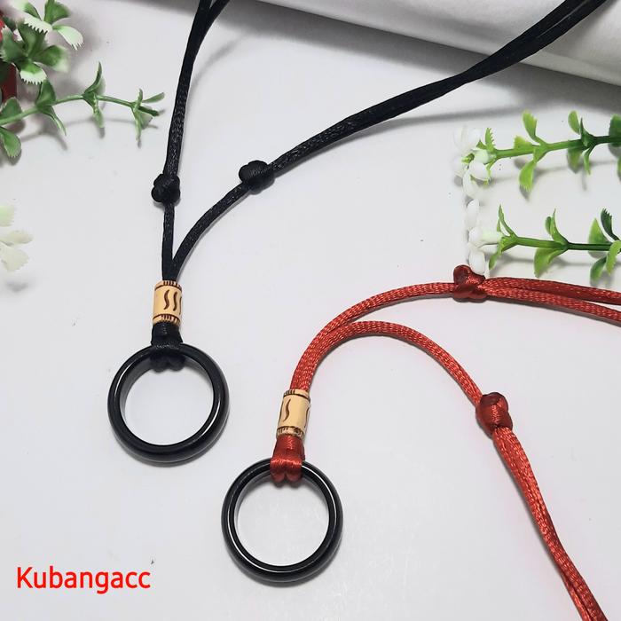 Kalung Cincin Kalung Tali Liontin Cincin Giok Hitam Kalung Pria wanita
