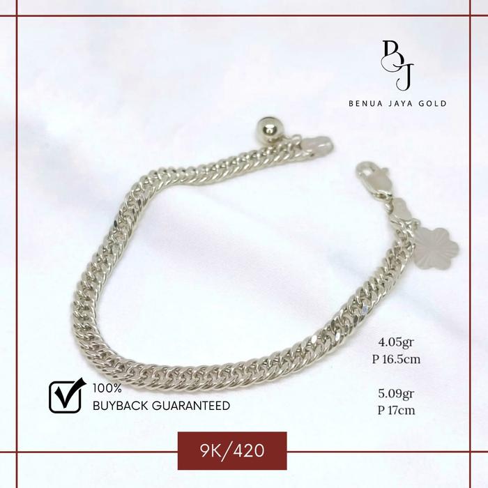 Gelang Rantai Stang Susun Sirih Emas Putih 9K/420