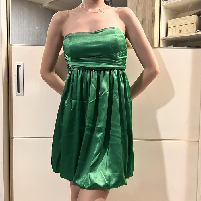 Preloved Second Mini Metallic Green Party Dress / Baju Pesta Kondangan