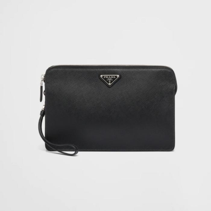 Tas Pria Prada Saffiano Leather Pouch Men Clutches Bag Black