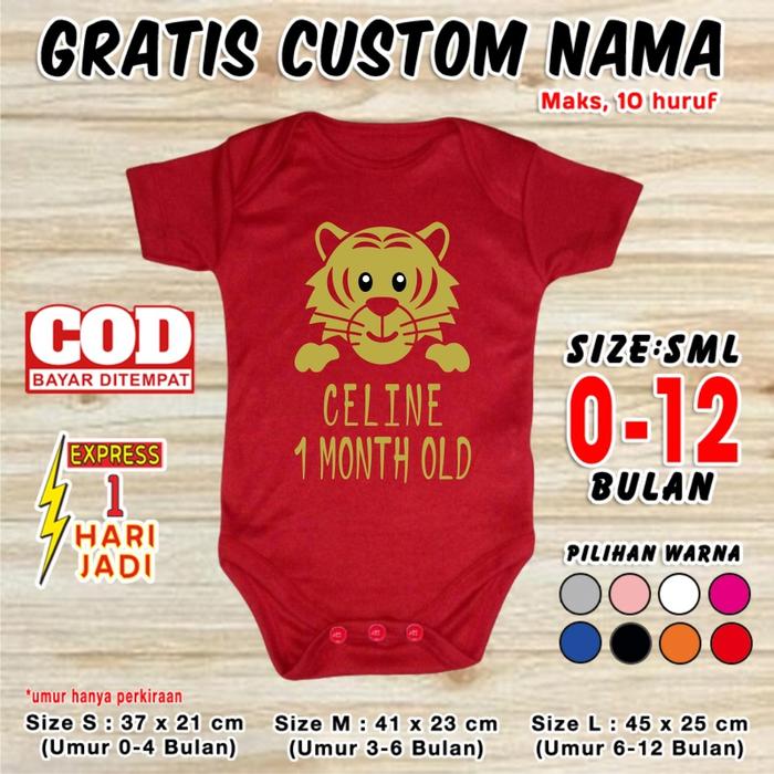 Baju Bayi 1 Bulanan TIGER CUSTOM NAMA Set Jumper Newborn Hampers Month