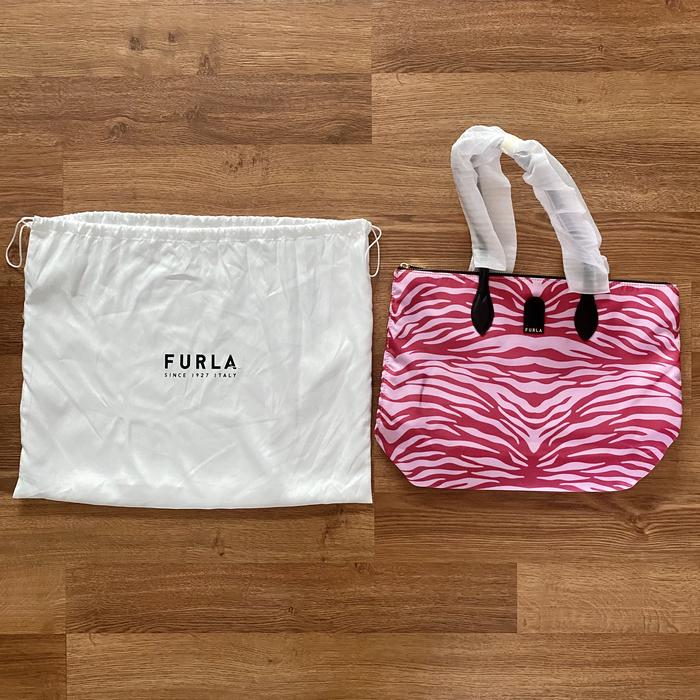 NEW FURLA EXTRA LARGE CALYPSO TOTE BAG ORI ZEBRA PINK NYLON Totebag Wanita