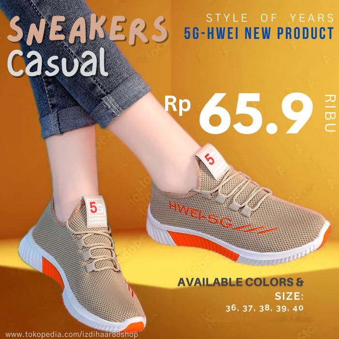 Sepatu Sneakers Wanita Impor Korea | 5G-HWEI | Model Jaring Tali