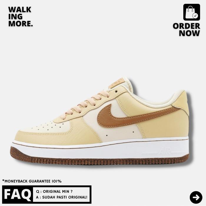 BEST DEAL NIKE AIR FORCE 1 ONE EMB BROWN KHAKI WHITE ORIGINAL RESMI