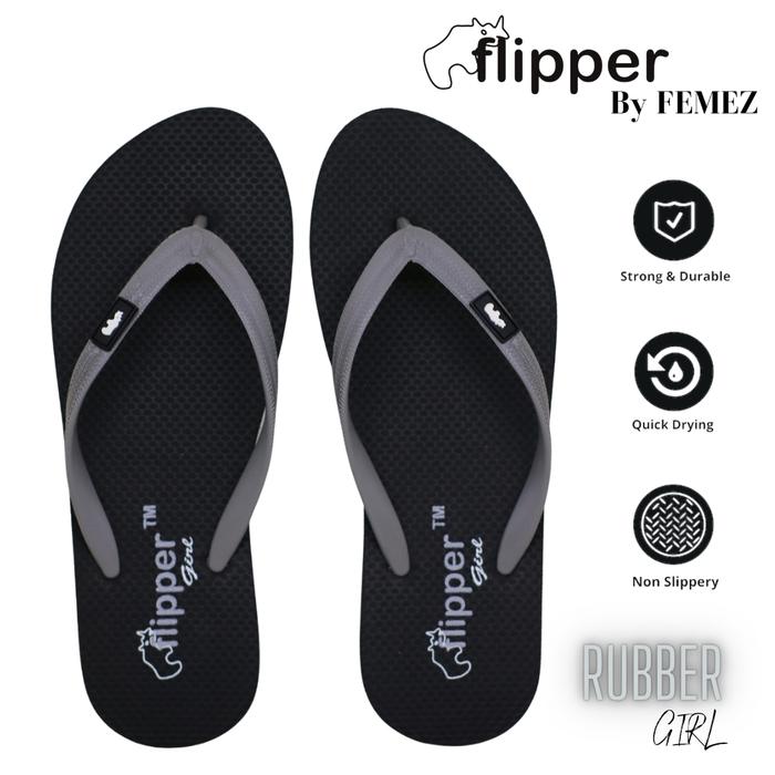 Sandal Jepit Japit Wanita ORIGINAL FLIPPER By FEMEZ Slim Hitam Abu