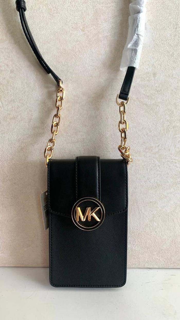 Michael Kors Carmen small faux leather phone crossbody bag black
