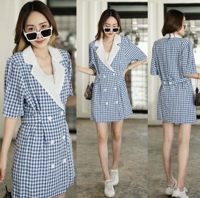 blazer kantor wanita korea model motif kotak import-blazer 1458 korean