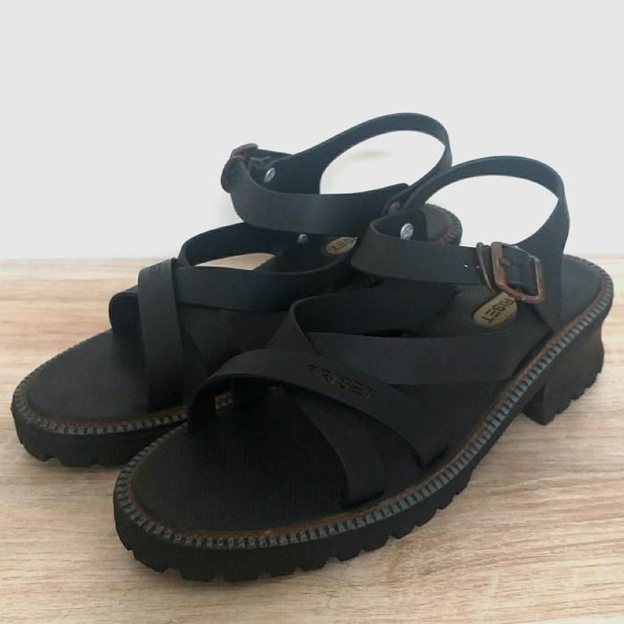 Preloved Triset Sandal Wanita Tali Hitam