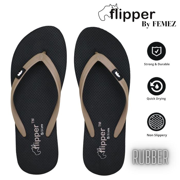 Sandal Jepit Japit Wanita ORIGINAL FLIPPER By FEMEZ Slim Hitam Coklat