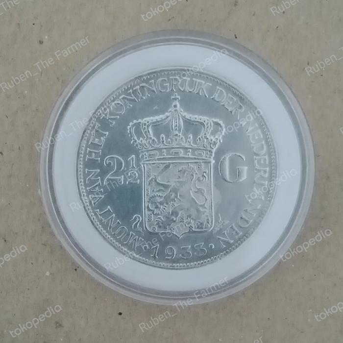 Koin Perak 2.5 Gulden Wilhelmina tahun 1933 ( Deep Hair)