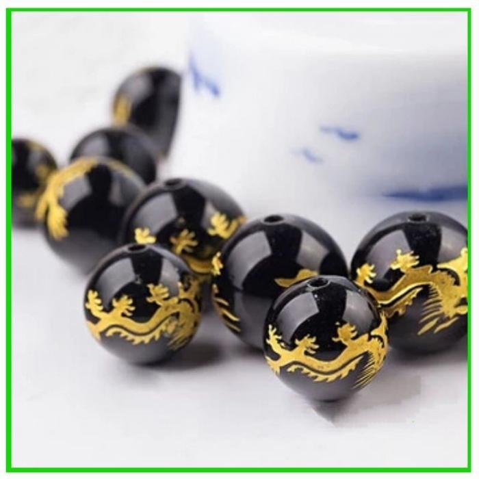 Bahan Gelang Batu Tibet Motif Naga Emas Premium Quality Manik Kerajinan
