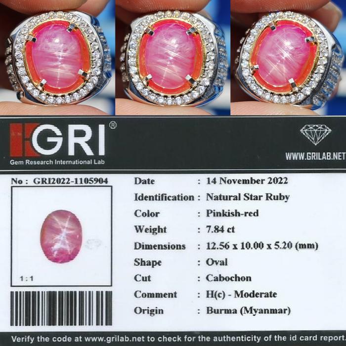Natural HQ Batu Pinkish Red Star Ruby Burma Birma Myanmar 7.84 Cts