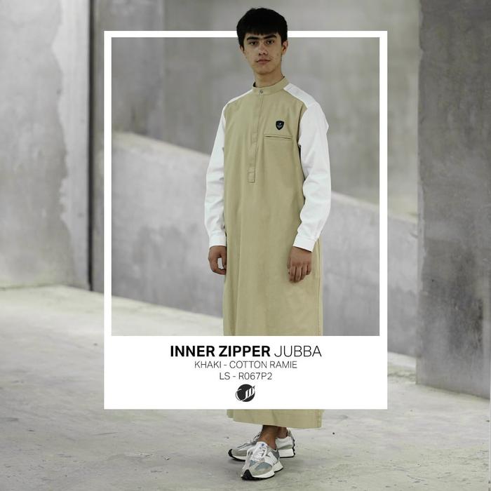 SAMASE JUBBA INNER ZIPPER R067P Khaki Cotton Ramie Baju Jubah Modern