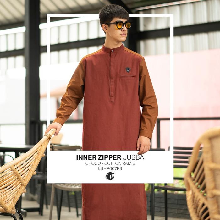 SAMASE JUBBA INNER ZIPPER R067P Choco Cotton Ramie Baju Jubah Modern