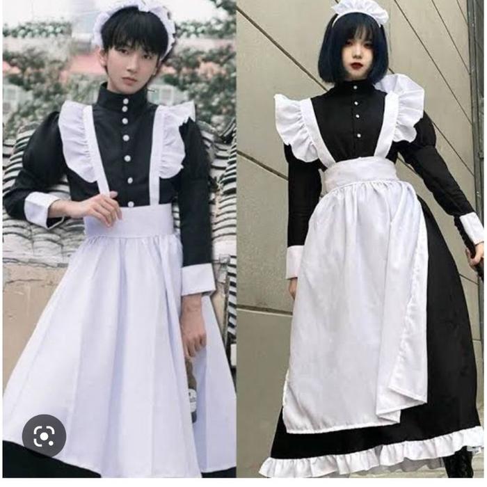 Ready maid dress panjang pria wanita costume cosplay