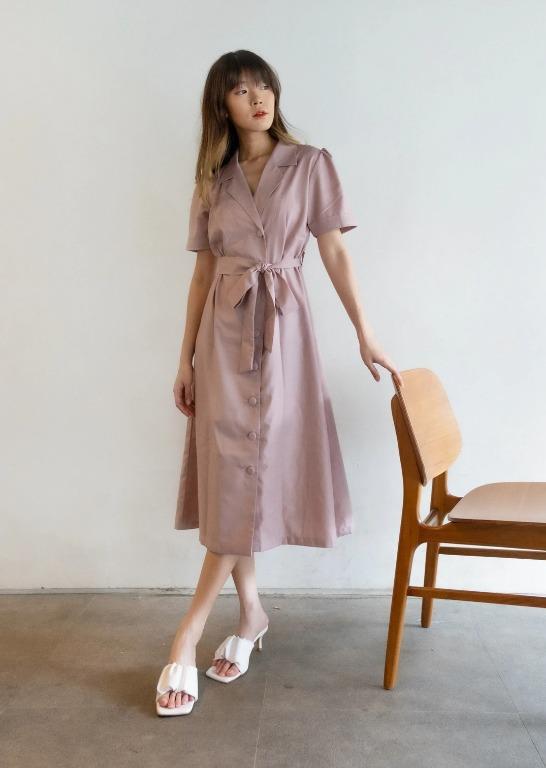 Its Ninette Baby Blue Collar Midi Long Dress Vintage Buttons Preloved