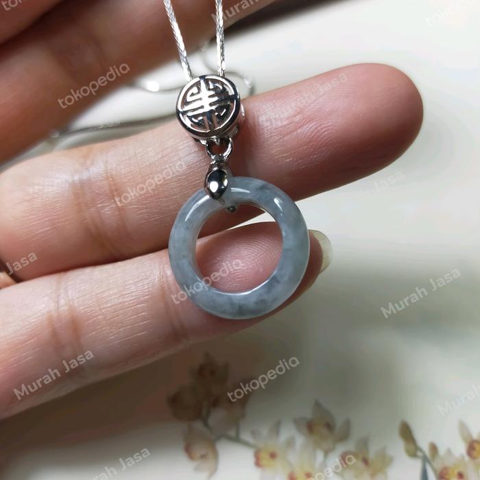 Kalung Liontin Giok Burma mini ring Abu-abu kehijauan
