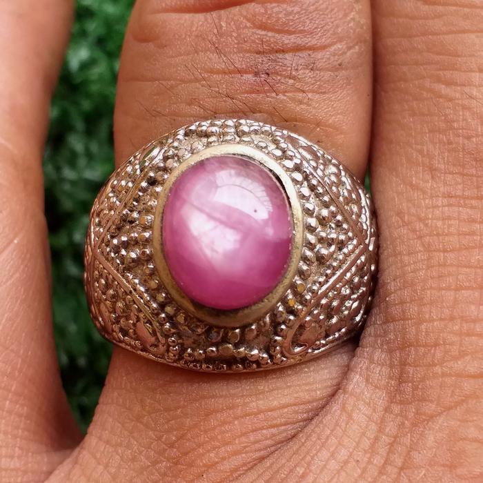 Batu Mulia Natural Ruby Star Goyang Klep Sz Mumbul Ring Tanam Ukir