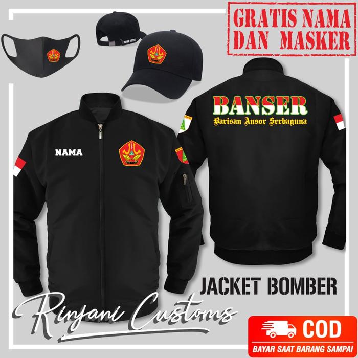 JAKET BOMBER BANSER GRATIS NAMA DAN MASKER, BARISAN ANSOR SERBAGUNA NU