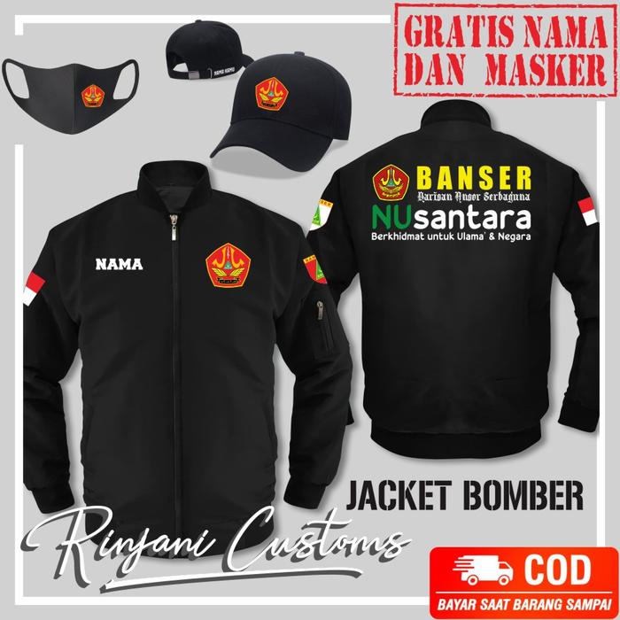 JAKET BOMBER BANSER GRATIS NAMA DAN MASKER - BARISAN ANSOR SERBAGUNA