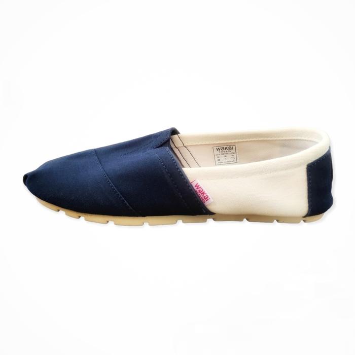 Sepatu Wakai SLIP ON Sepatu Casual Pria Original Navy Krem