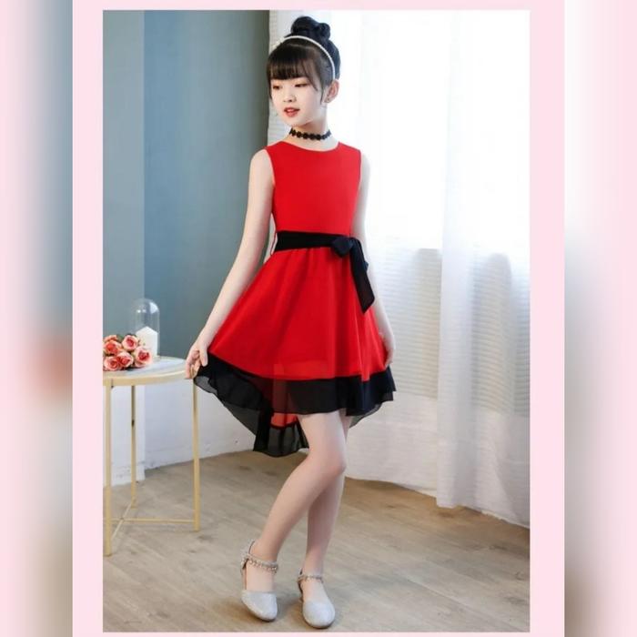 Baju Anak Dress Kids Arnetta Merah Crepe kombinasi sifon