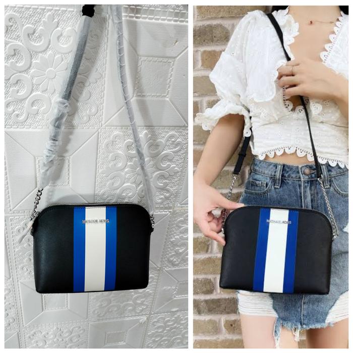 TAS WANITA MK CINDY LARGE DOME CROSSBODY BLACK MULTI LEATHER