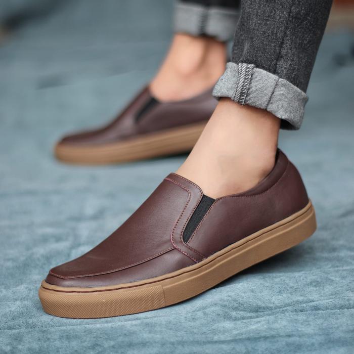 sepatu pria slip on kulit asli sol karet JIMAN Sepatu Casual Cowok
