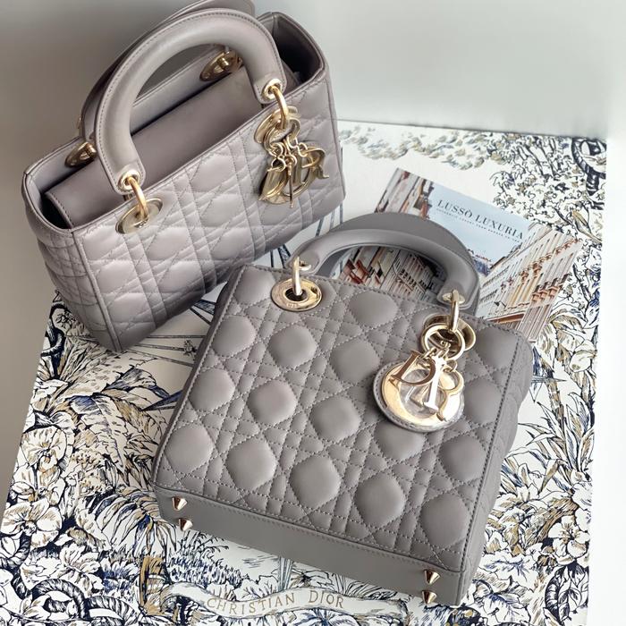 Original - Lady Dior Small Grey GHW Complete box