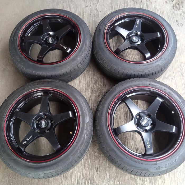 velg racing ring 18 hsr kailolo pcd 5x114 warna hitam merah plus ban