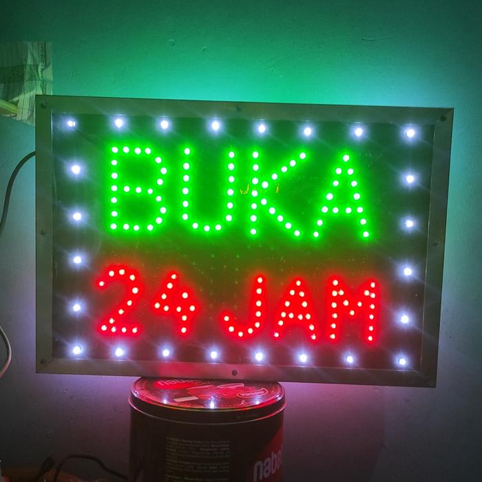 tulisan led bolak balik BUKA 24 JAM