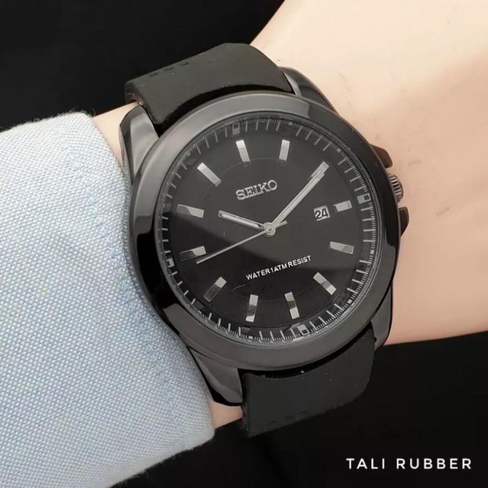 Jam Tangan Pria SEIKO Original Analog Tggl Tali Rubber Karet Termurah