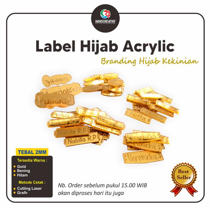 label hijab akrilik custom / label hijab acrylic / nama akrilik