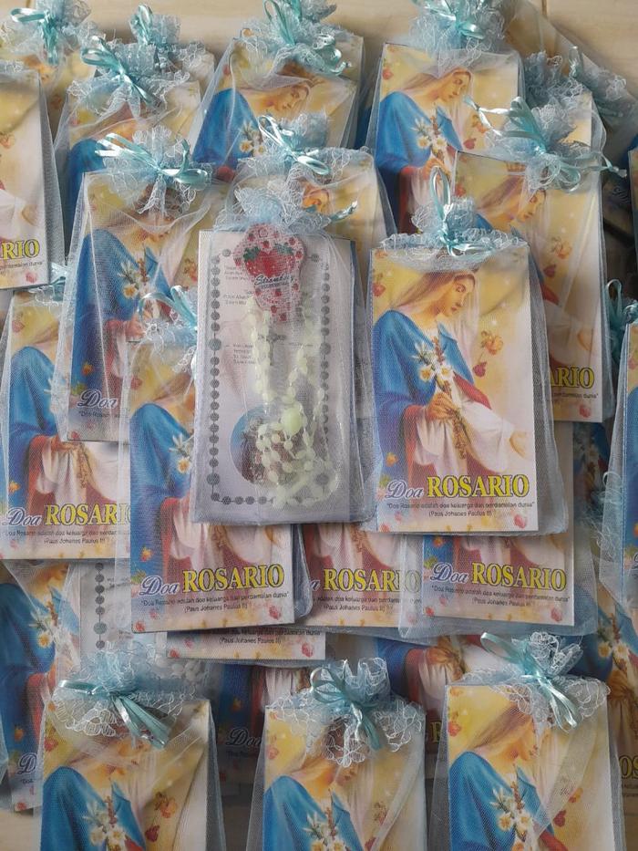 Paket Souvenir Doa Rosario Katolik/Kalung Rosario/Lembar Doa Rosario