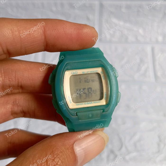 jam tangan digital qnq q&q biru original bekas second