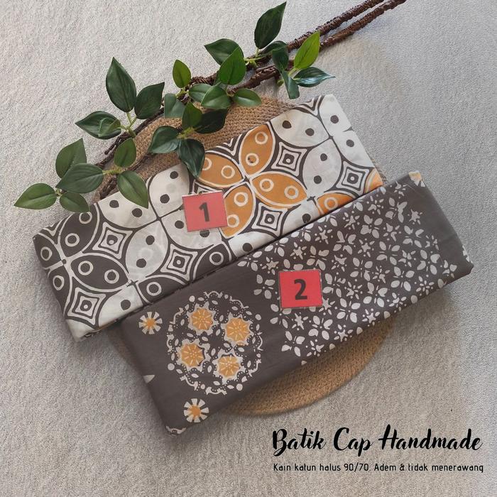 Kain Batik Cap Handmade Kawung Lancip - Bunga Ceplok Truntum  Abu Oren
