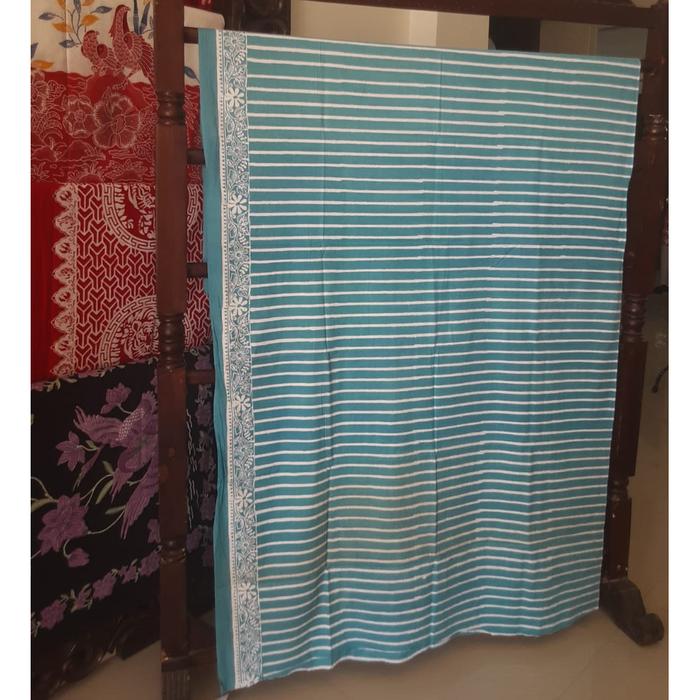 Kain Batik Cap Premium Bahan Katun Warna Biru Tosca