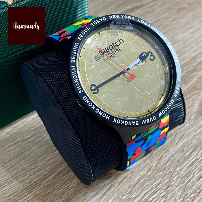 SWATCH x BAPE TOKYO BLACK MULTI CAMO ORIGINAL WATCH (JAM TANGAN)