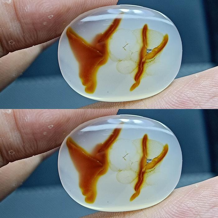 Natural Batu Akik Kristal Motif Gambar Capit Kepiting Stick Crab Antik