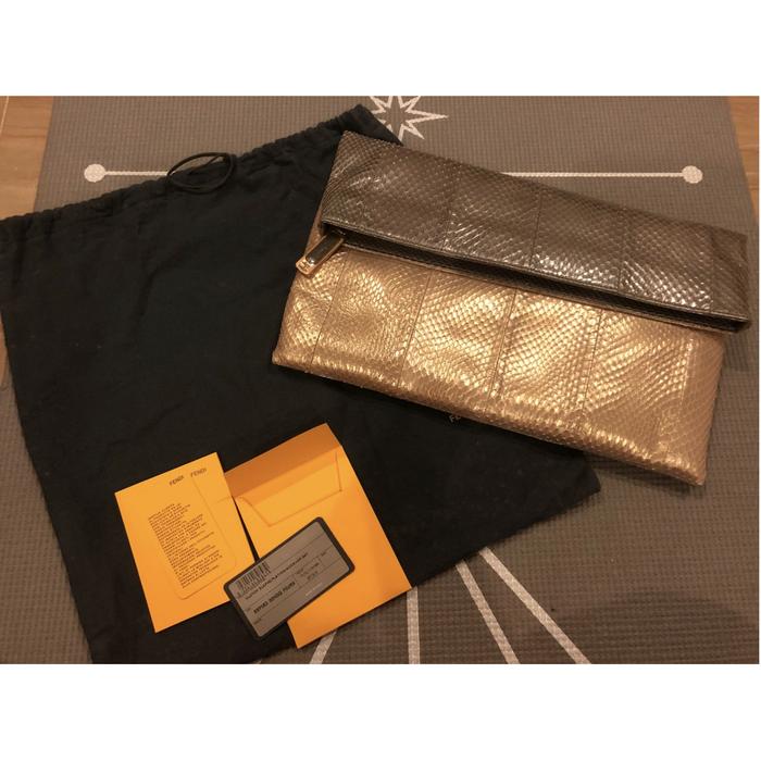 NUB FENDI CLUTCH/PLATINO+ACCIA AUTHENTIC ASLI+ORI TAG+ORI DB
