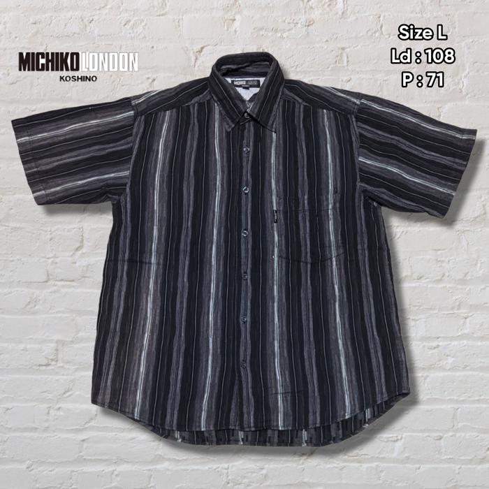 Kemeja Pendek Michiko London Salur Hitam Original Second Preloved