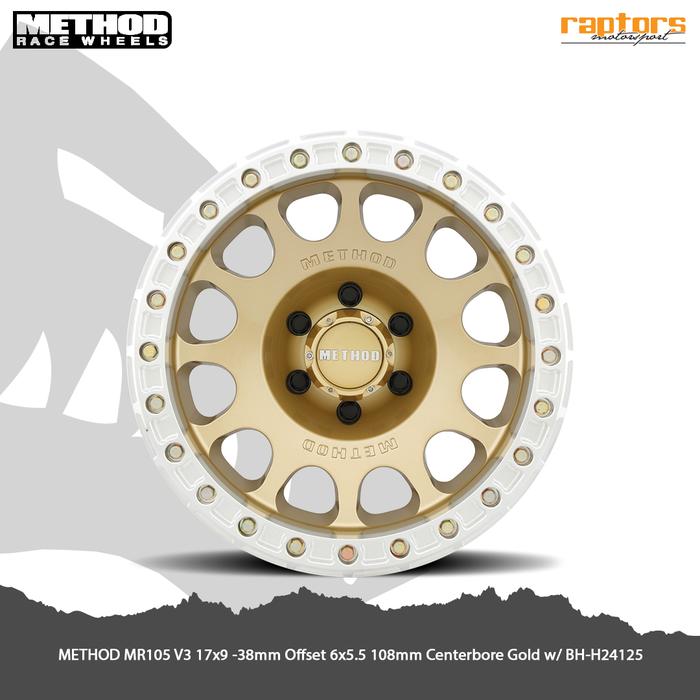 METHOD MR105 Beadlock V3,R17x9, -38mm ,6x5.5,Gold w/ BH-H24125(5PCS)