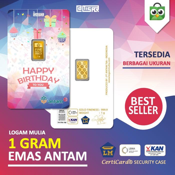 LM Logam Mulia Emas Antam 1 gram gr Kado Ulang Tahun Happy Birthday
