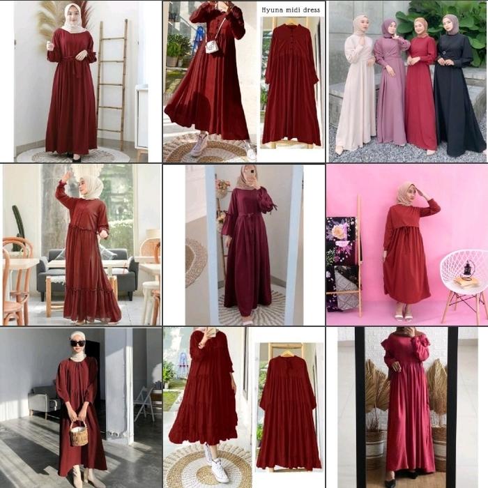 GAMIS WANITA MERAH MARON POLOS GAMIS REMAJA MUSLIM KEKINIAN MARUN