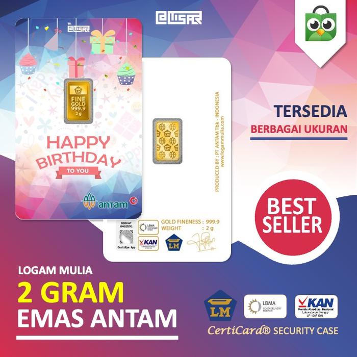 LM Logam Mulia Emas Antam 2 gram gr Kado Ulang Tahun Happy Birthday