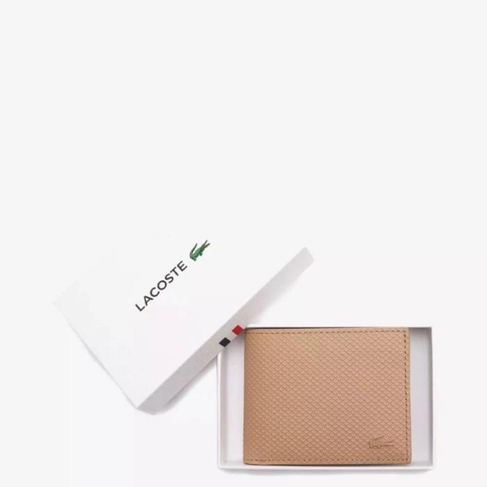 LACOSTE Men's Chantaco pique Leather Card Wallet (Original) - Beige