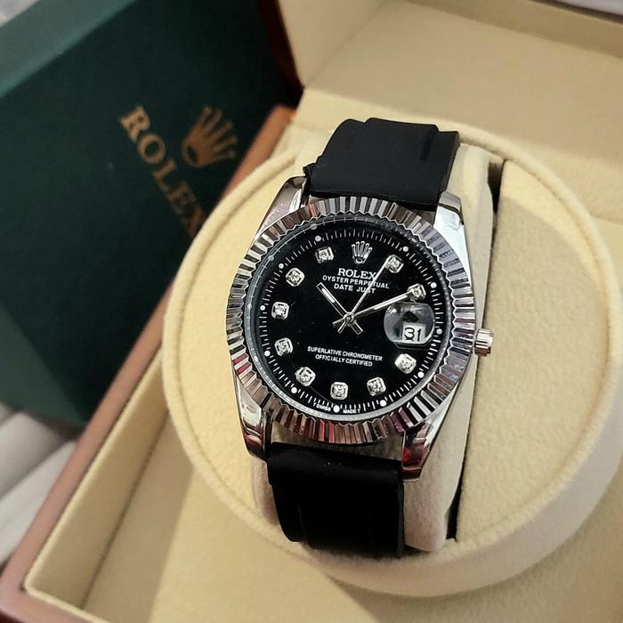 jam tangan pria analog rolek tangal aktif strap silikon warna